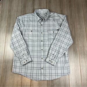 HUK Plaid Button Down Shirt Mens XL Plaid Performance Gray *flaws